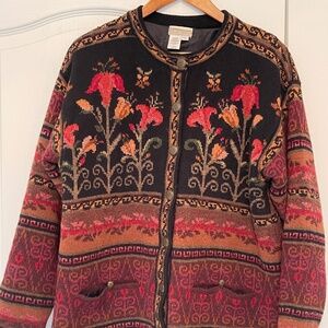 Coldwater Creek Icelandic Pattern Wool Sweater Large Fully Lined Nordic